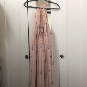 Chan Luu Anthropologie pink tulle embellished halter dress